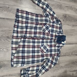 Blair Long Sleeve Plaid Shirt Jacket in Navy, White & Burgundy